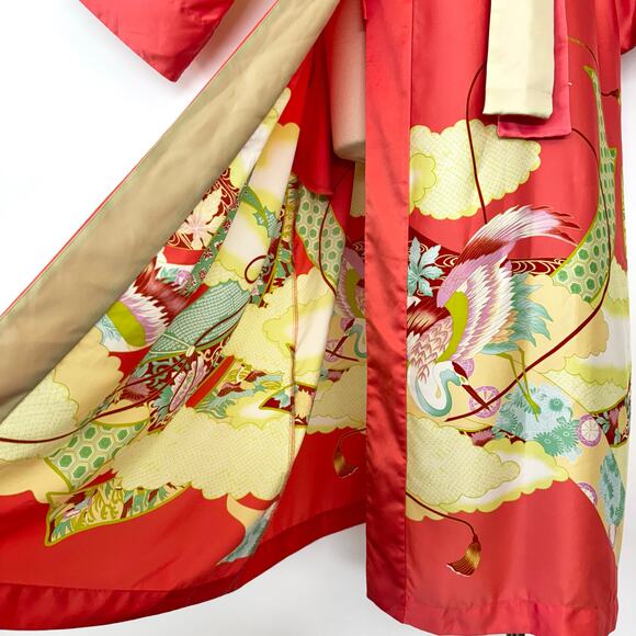 Natori Satin Belted Robe Kimono Maxi Length Coral Print XL - Picture 7 of 12